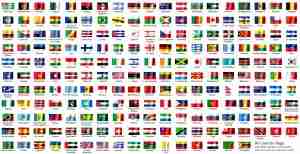 Flags of multiple countries illustrating how comparison is done between various countries on various parameters.